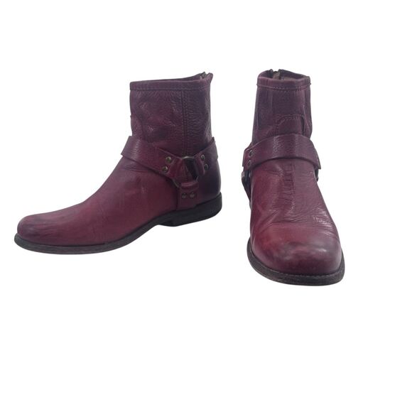 Frye Phillip Harness Leather Boots Women's Size 7 B Short Ankle Zip Western Moto - Picture 1 of 16